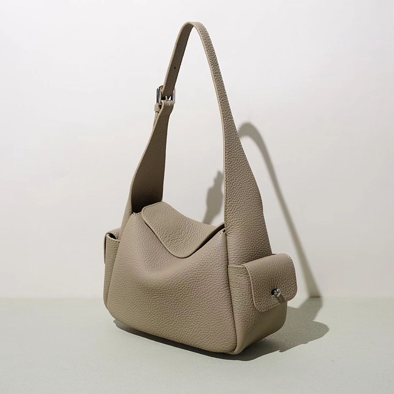 Leather Hobo Bag Women Shoulder Bag with Side Pockets LH3908_6 Colors