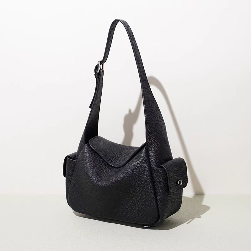 Leather Hobo Bag Women Shoulder Bag with Side Pockets LH3908_6 Colors