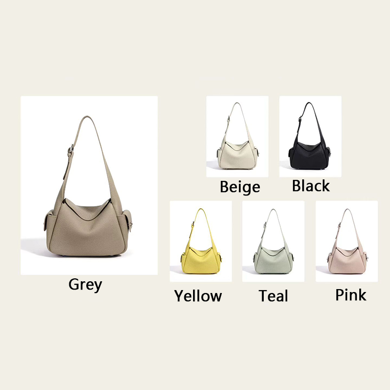 Leather Hobo Bag Women Shoulder Bag with Side Pockets LH3908_6 Colors