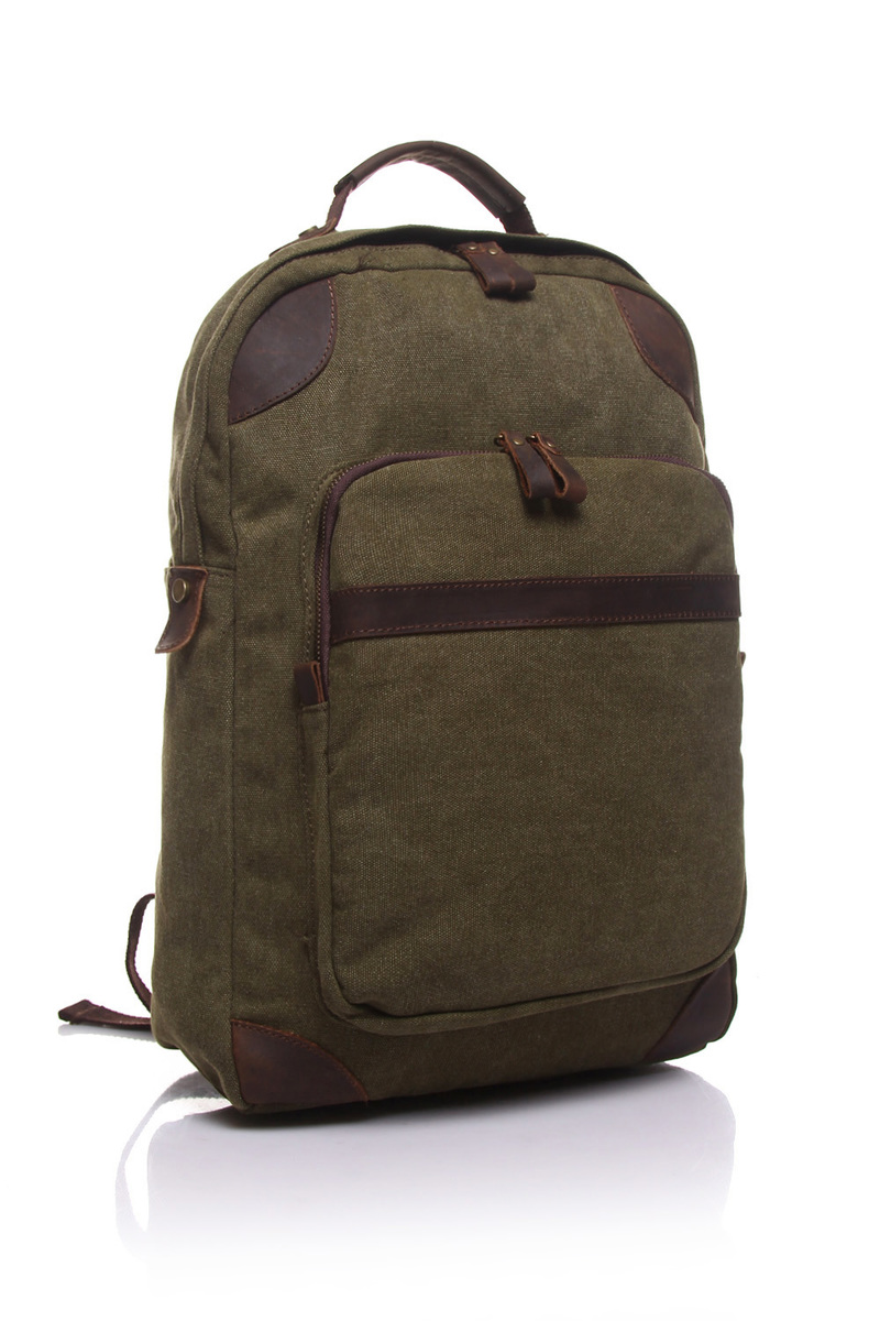 Khaki Canvas & Leather Backpack LH1609