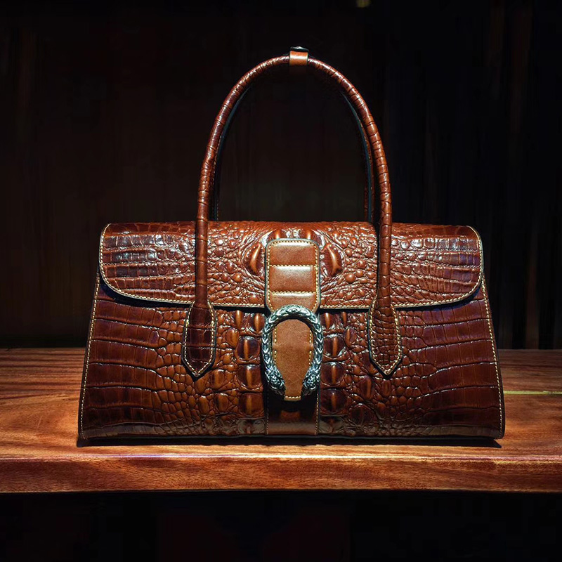 Luxury Crocodile Embossed Leather Tote Bag LH2681_3 Colors