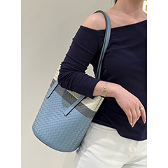 Blocked Woven Sheepskin Bucket Bag Ladies Shoulder Bag LH3832_3 Colors 