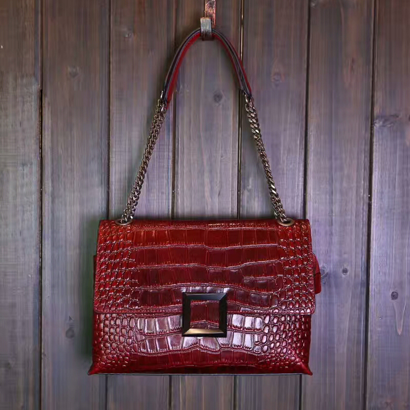 Crocodile Pattern Real Leather Shoulder Bag LH2417_5 Colors 