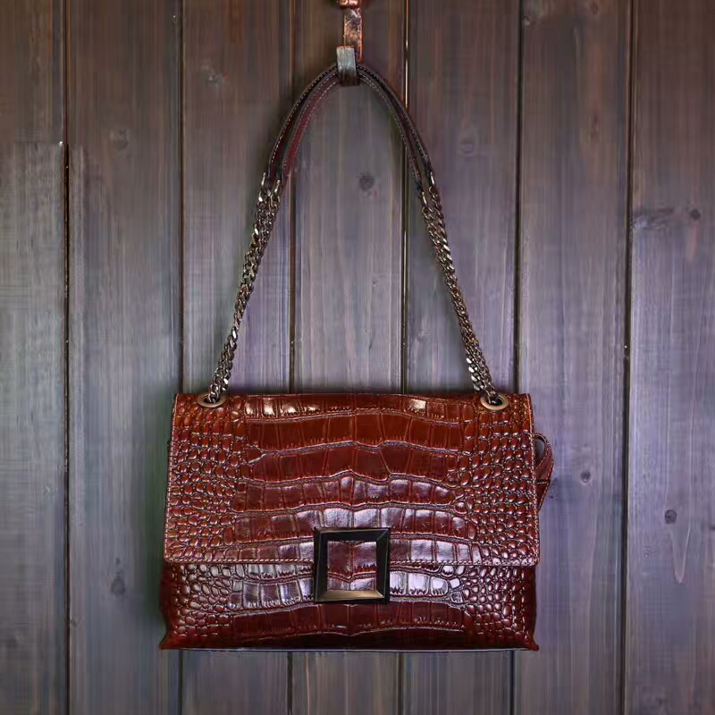 Crocodile Pattern Real Leather Shoulder Bag LH2417_5 Colors 
