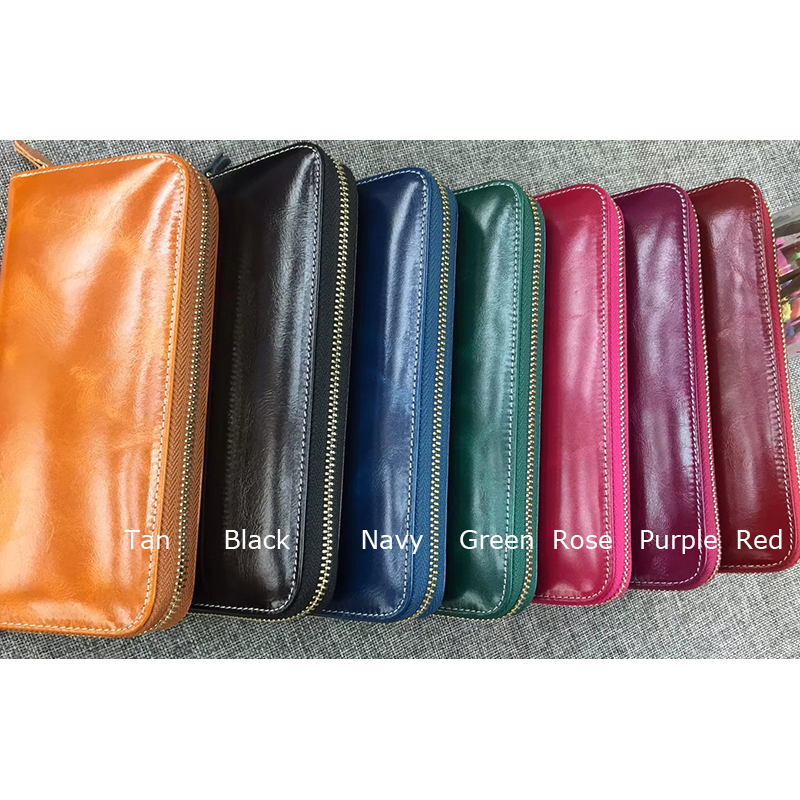 Handmade Zipper  Distress Leather Wallet LH1087_7 Colors