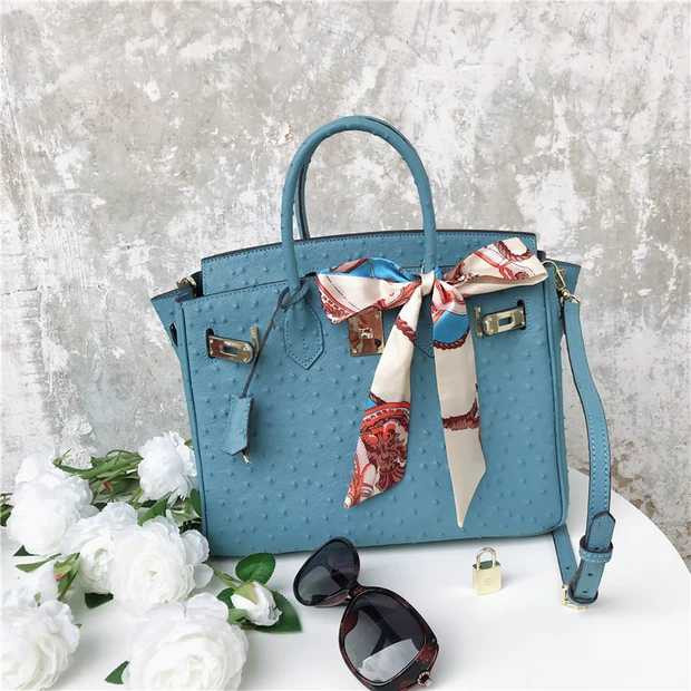30cm Padlock Ostrich Real Leather Tote Bag Top Handle Bag LH2922M_9 Colors