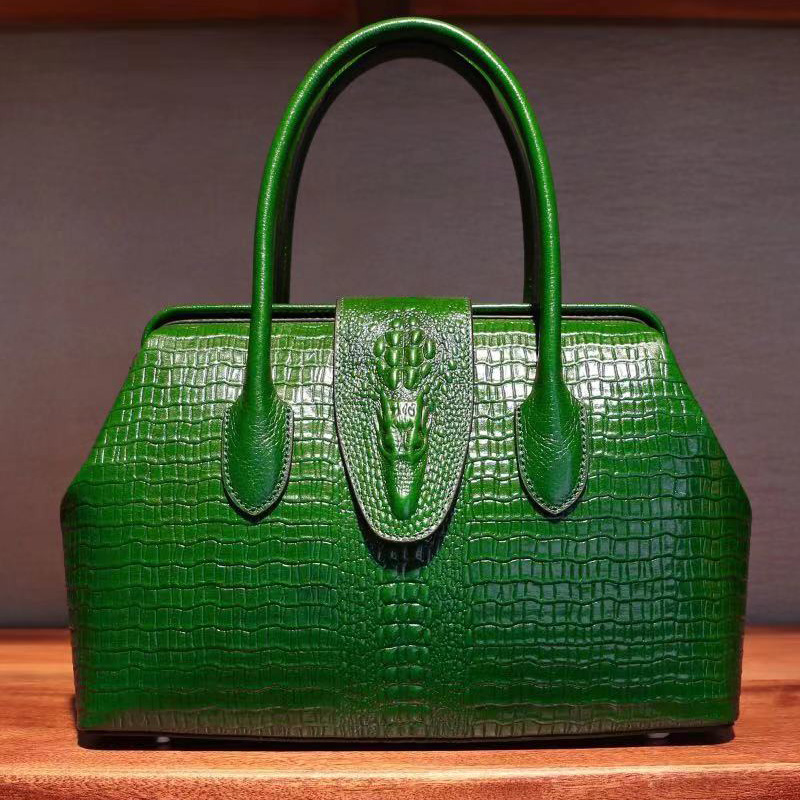 Frame Crocodile Pattern Real Leather Tote Medium Size LH2518M_5 Colors 