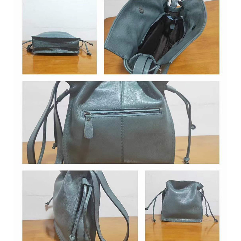 Genuine Leather Drawstring Crossbody Bag LH3101_4 Colors 