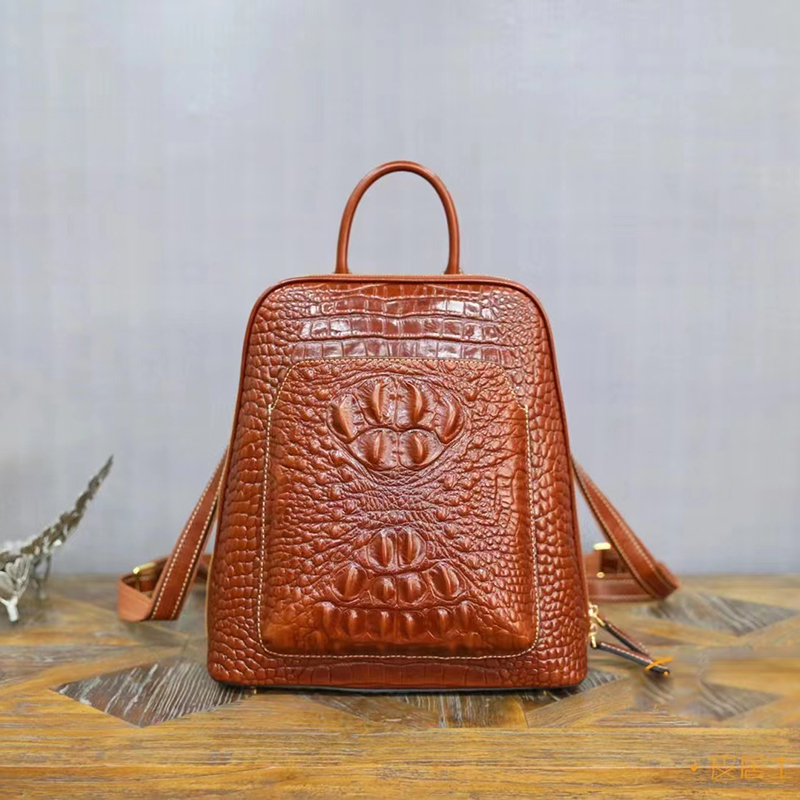Crocodile Pattern Real Leather Backpack Women Handbags LH3360_5 Colors