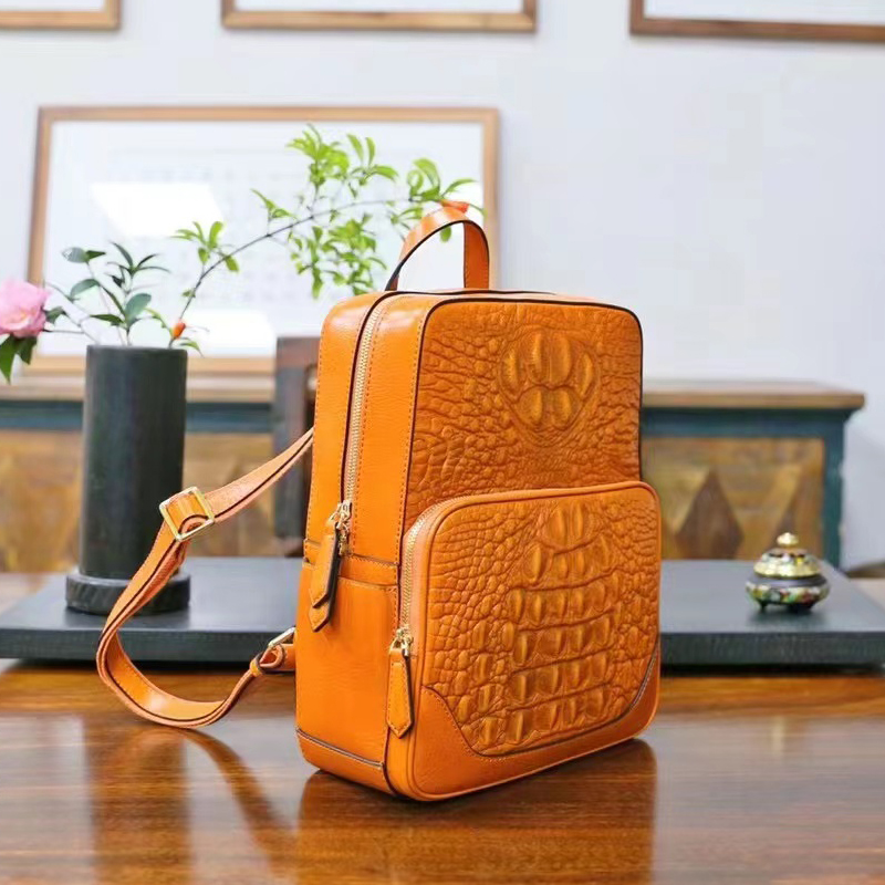Crocodile Pattern Real Leather Backpack Ladies Handbags LH3361_5 Colors 