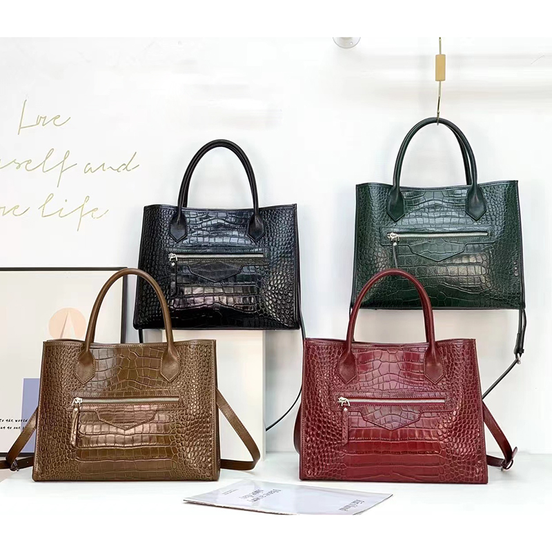 Large Top Handle Bag Crocodile Pattern Ladies Purse LH3491_4 Colors  