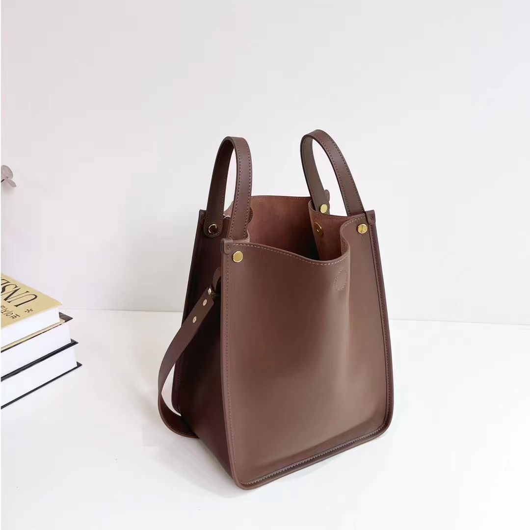 Simple Design Genuine Leather Barrel Bag Tote Purse LH3528_3 Colors 