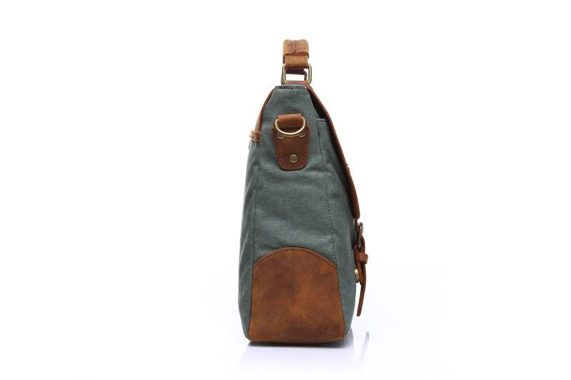 Dark Green Canvas & Leather Messenger Bag LH1602