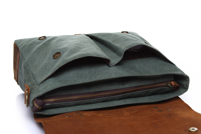 Dark Green Canvas & Leather Messenger Bag LH1602