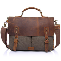 Khaki Canvas & Leather Messenger Bag LH1602