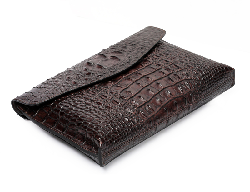 Chocolate Crocodile Effect Leather Clutch LH1701