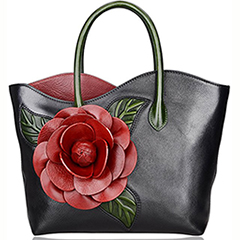 Black Flower Genuine Leather Shoulder Bag LH2341