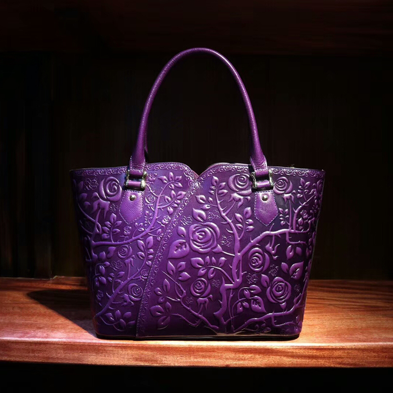 Rose Floral Pattern Leather Tote LH1754_5 Colors 