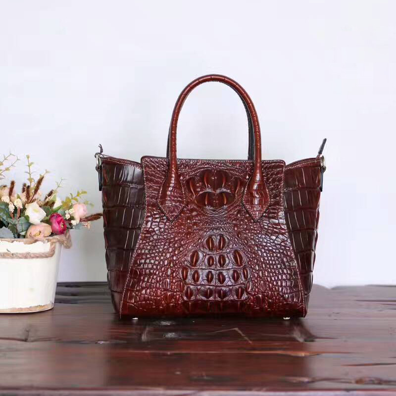 Crocodile Embossed Real Leather Tote LH2022_4 Colors 