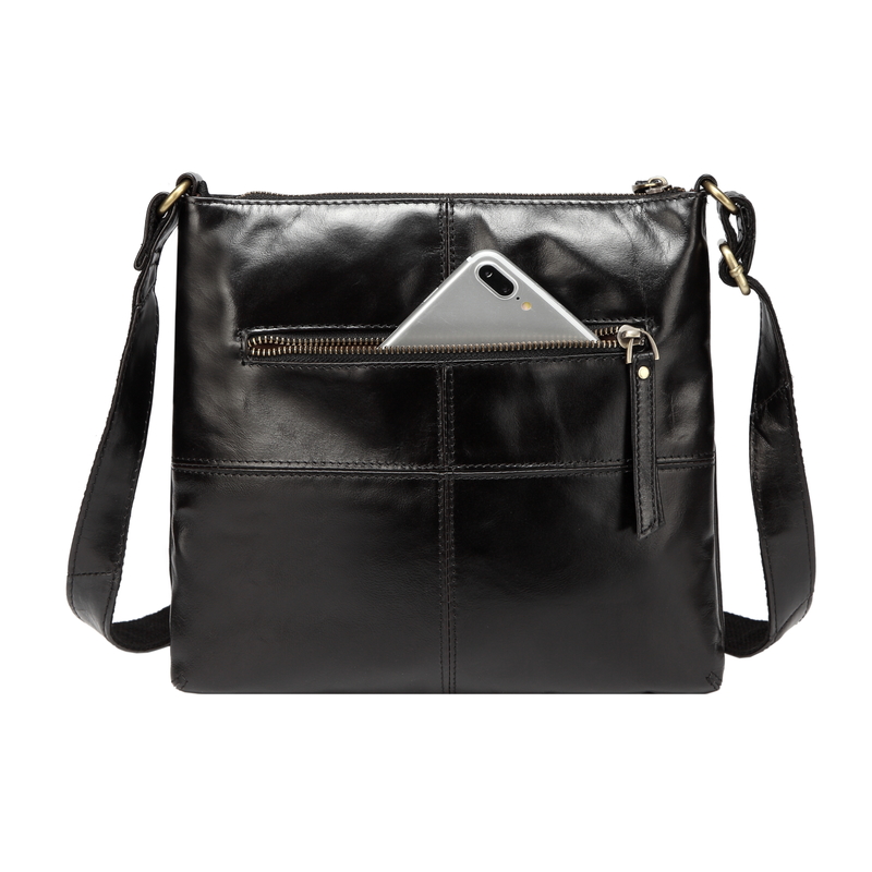 Black Multi Pockets Crossbody Shoulder Bag LH2550 leather purse with outside pockets leather ...