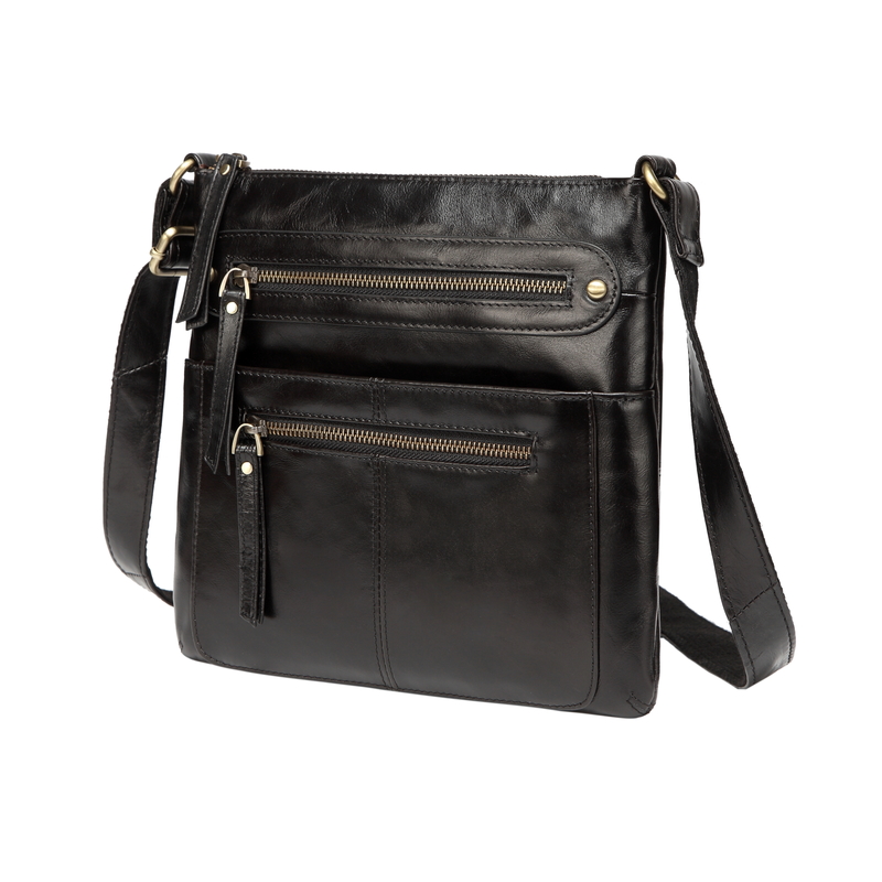 Black Multi Pockets Crossbody Shoulder Bag LH2550 leather purse with ...