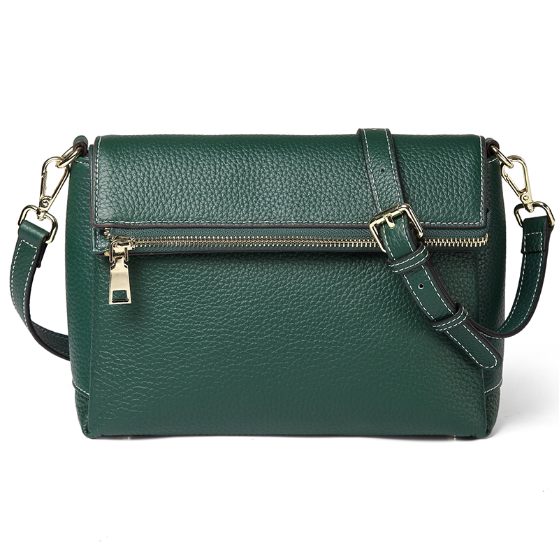 Green 3 Sections Real Leather Crossbody Bag LH2697