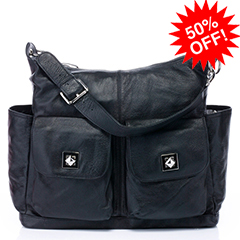 Black Soft Italian Leather Diaper Bag Mummy Bag LH2169