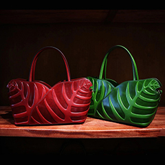 Leaf Pattern Real Leather Tote LH2306_ 2 Colors 