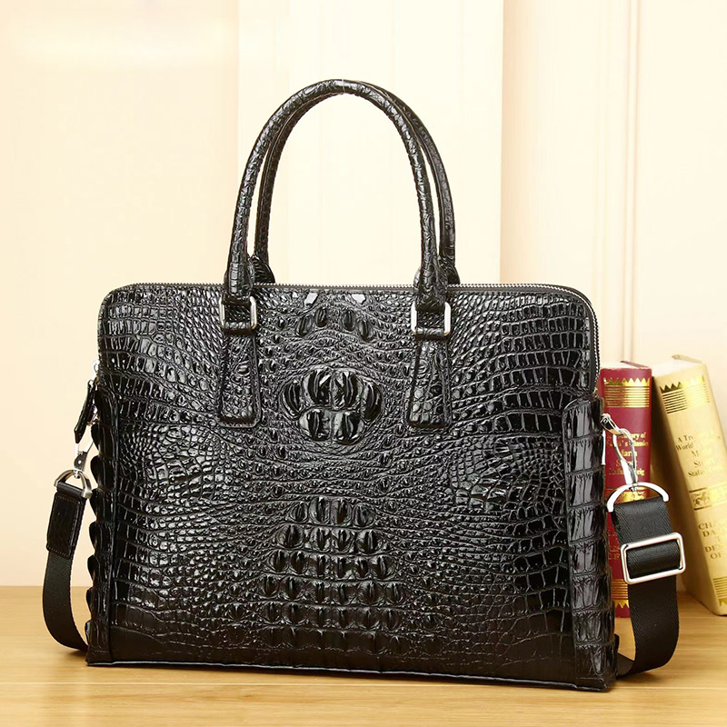 Double Zipper Crocodile Pattern Real Leather Briefcase LH3421_2 Colors 