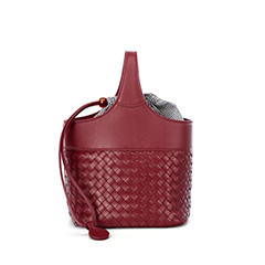 Drawstring Women Woven Sheepskin Leather Bag LH3873_4 Colors
